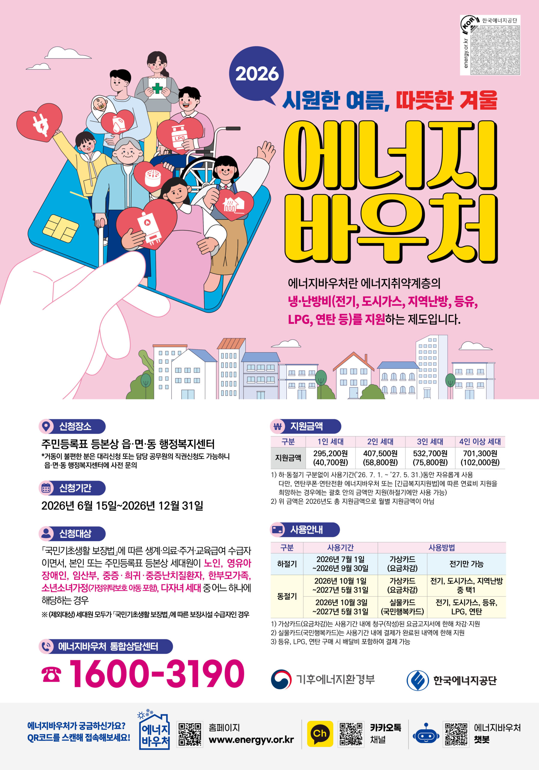 2026년도 에너지바우처 신청 대상과 기간을 안내하는 공식 포스터